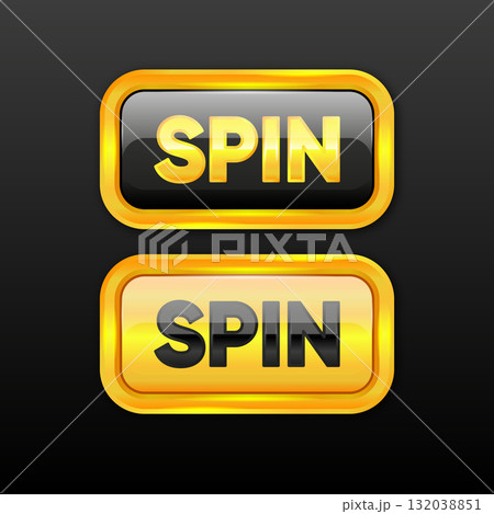 Spin buttons. Golden buttons for online casino. Big vin in casino. Vector illustration. 132038851