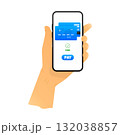 Hand Holding Smartphone for Contactless Payment. POS Terminal Transaction Approved. NFC Digital concept. Vector illustration. 132038857