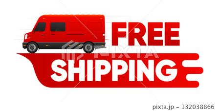 Free Shipping service concept. Courier and fast delivery inscription. Express, fast, free delivery. Vector illustration. Free Shipping service concept. Courier and fast delivery inscription. Express, fast, free delivery. Vector illustration. 132038866