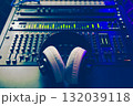 headphone on audio mixer in home studio 132039118
