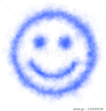 Blue smoky smiley face with glowing fog effect on transparent background for calm clean digital illustration use Blue smoky smiley face with glowing fog effect on transparent background for calm clean digital illustration use 132039130