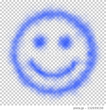 Blue smoky smiley face with glowing fog effect on transparent background for calm clean digital illustration use Blue smoky smiley face with glowing fog effect on transparent background for calm clean digital illustration use 132039130