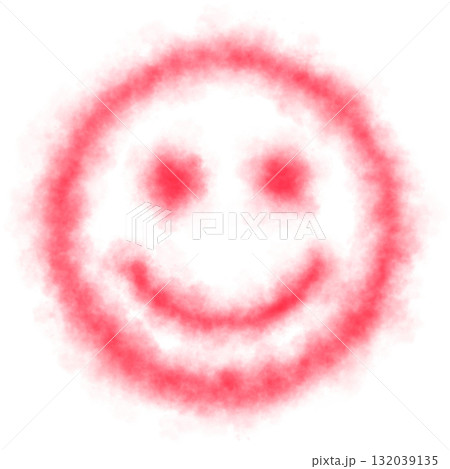 Red smoky smiley face with glowing fog effect on transparent background for expressive emotive digital illustration use 132039135