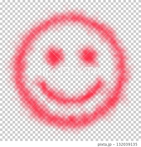 Red smoky smiley face with glowing fog effect on transparent background for expressive emotive digital illustration use 132039135