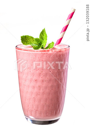 glass of pink milkshake 132039188