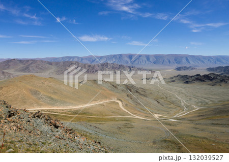 Landscape with dirt road in Altai Tavan Bogd National Park, Mongolia Landscape with dirt road in Altai Tavan Bogd National Park, Mongolia 132039527