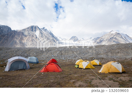 Potanin Glacier base camp at Altai Tavan Bogd National Park, Mongolia. 132039603