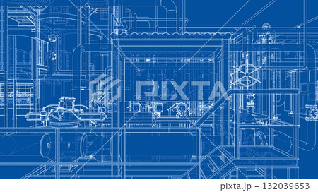 Complex Industrial Blueprint Design. Vector Complex Industrial Blueprint Design. Vector 132039653