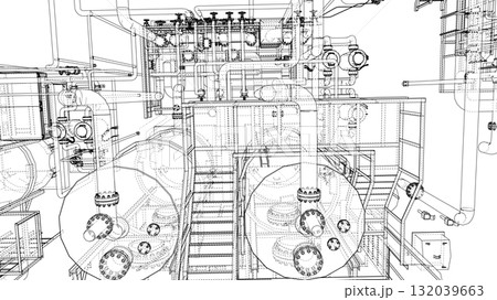 Industrial Machinery Blueprint. Vector Industrial Machinery Blueprint. Vector 132039663