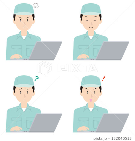 ノートPCと男性作業員② 132040513