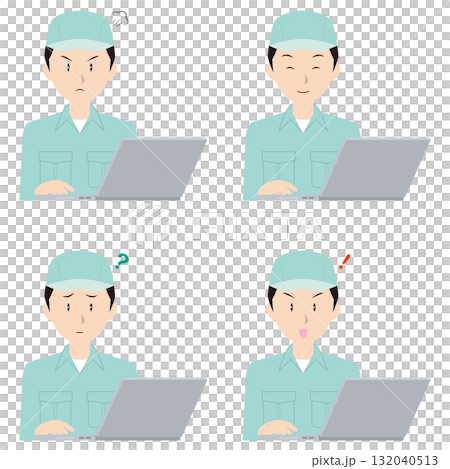 ノートPCと男性作業員② 132040513