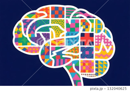 Abstract colorful patterned brain illustration on blue background concept of neurodiversity mental health inclusion and creative thinking 132040625