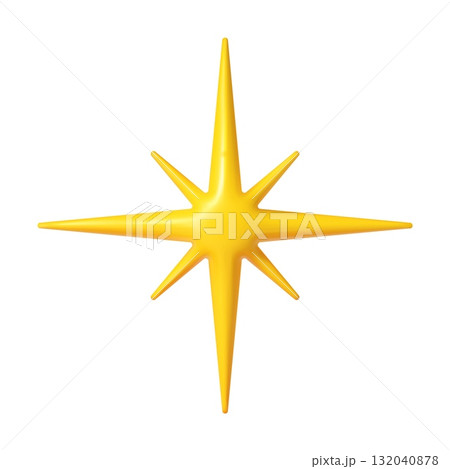 Yellow 3d star or spark realistic shape. Light spark geometric sign or realistic form, star shape glossy balloon or 3d vector symbol. Yellow star icon, isolated sparkle figure or symbol 132040878