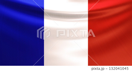 Realistic French flag. Wavy national flag of the Republic of France 132041045