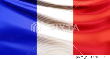 Realistic wavy national flag of the Republic of France closeup 132041046