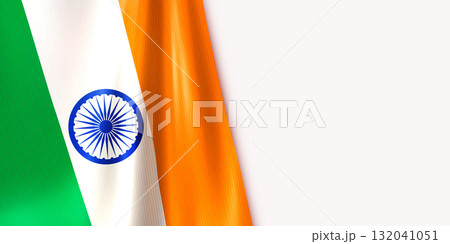 Wavy orange white green realistic national Indian flag Wavy orange white green realistic national Indian flag 132041051