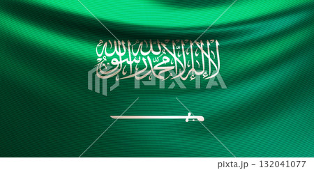 Realistic wavy national flag of the Kingdom of Saudi Arabia 132041077