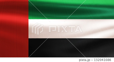 Wavy national flag of United Arab Emirates. Realistic UAE flag Wavy national flag of United Arab Emirates. Realistic UAE flag 132041086