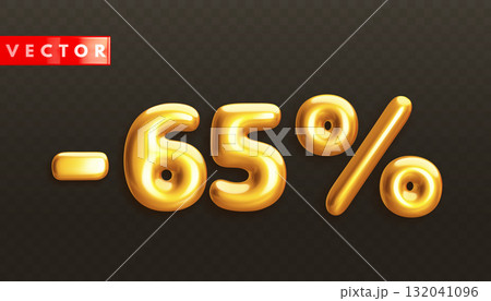 Minus 65. Metallic sixty five percent. Golden 3d off discount number 132041096