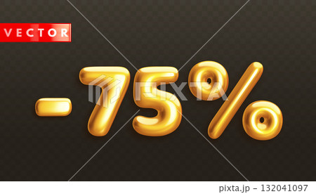 Minus 75. Metallic seventy five percent. Golden 3d off discount number Minus 75. Metallic seventy five percent. Golden 3d off discount number 132041097