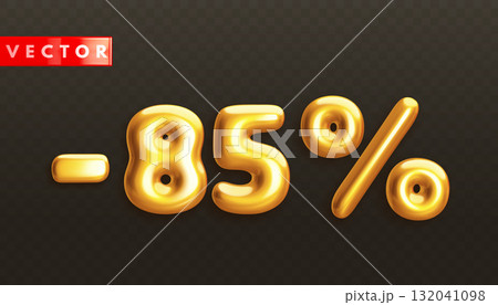 Minus 85. Metallic eighty five percent. Golden 3d off discount number 132041098