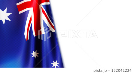 Realistic wavy fabric flag of Australia isolated on white background 132041224