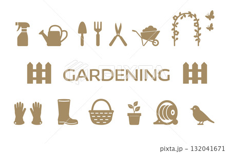 ガーデニングアイコンセット（ブラウン・シンプル・シルエット） 132041671
