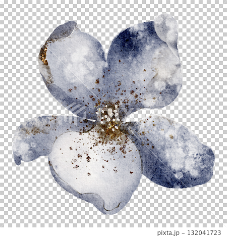 Watercolor illustration of a single blue flower bud, showcasing the fine details of petals and botanical elements. Isolated floral element for design invitation. 132041723