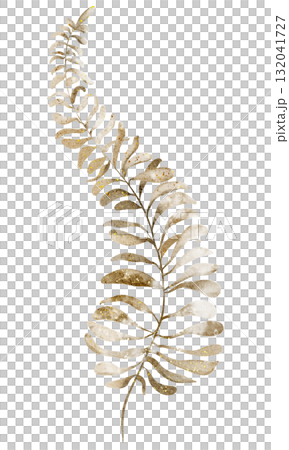 Watercolor illustration of a dried Fern leaf, perfect for botanical designs, wedding invitations, and greeting cards. Ideal for autumn or rustic themes. 132041727