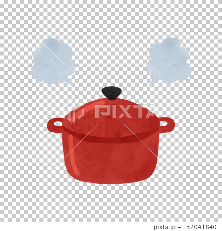 Red pot and steam watercolor hand-drawn illustration Red pot and steam watercolor hand-drawn illustration 132041840
