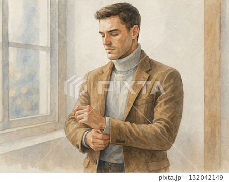 冬の光で引き立つ筋肉美：控えめで上質な色気の大人男性 132042149