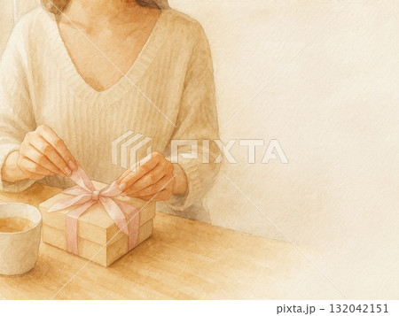 バレンタイン準備の手元とリボン — 控えめで上品な甘さ バレンタイン準備の手元とリボン — 控えめで上品な甘さ 132042151