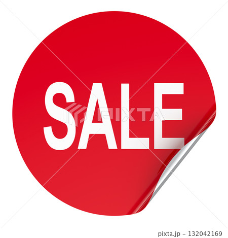 Sale sticker red round label with curled edge. 3D rendering Sale sticker red round label with curled edge. 3D rendering 132042169