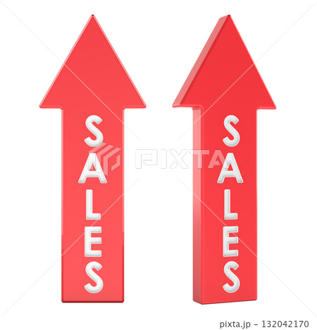 Sales growth arrows, front and side views. 3D rendering Sales growth arrows, front and side views. 3D rendering 132042170