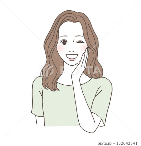 ウインクをする笑顔の女性イラスト ウインクをする笑顔の女性イラスト 132042341