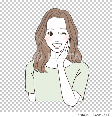 ウインクをする笑顔の女性イラスト ウインクをする笑顔の女性イラスト 132042341