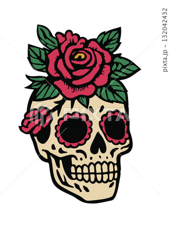 Mexican sugar skull. Day of the Dead. Calavera decorated with flowers.Vector isolated illustration 132042432