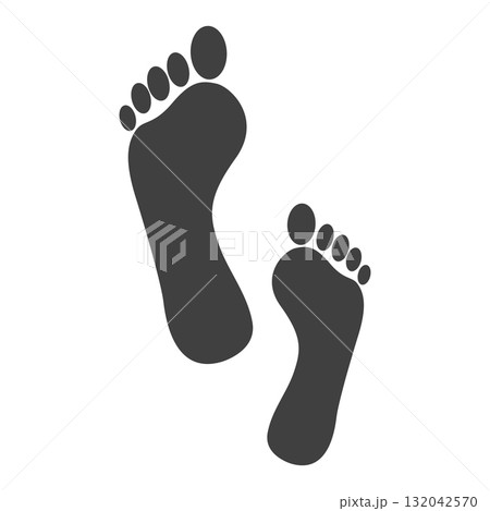 Footprint Silhouette, Vector Illustration. Barefoot Footprints Icon Pair, Left and Right Footprint Marks. Human Foot Trace Footprint Silhouette, Vector Illustration. Barefoot Footprints Icon Pair, Left and Right Footprint Marks. Human Foot Trace 132042570