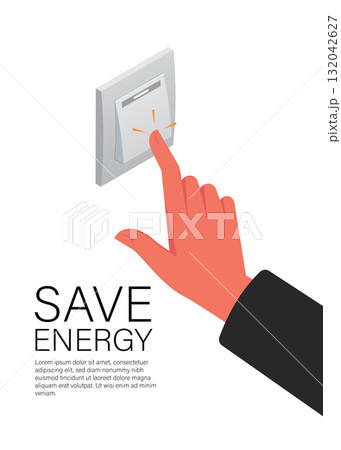 Energy saving concept with hand turning off switch stock illustration Energy saving concept with hand turning off switch stock illustration 132042627