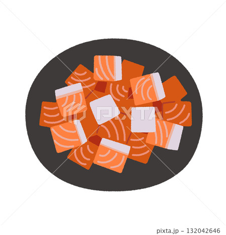 ダイスカットされたスモークサーモンのイラスト ダイスカットされたスモークサーモンのイラスト 132042646