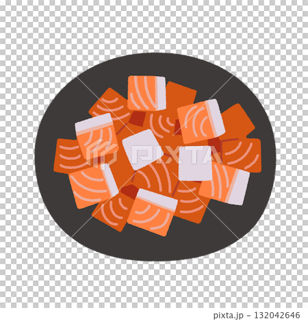 ダイスカットされたスモークサーモンのイラスト ダイスカットされたスモークサーモンのイラスト 132042646