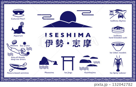 三重県 伊勢志摩の名所・名産品アイコンイラスト 132042782