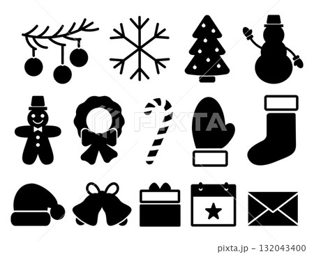 Set of black Christmas icons on white background Set of black Christmas icons on white background 132043400