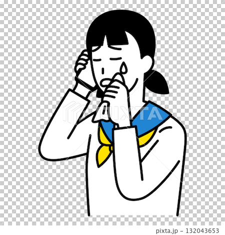 スマートフォンでの通話で泣く女子学生 132043653