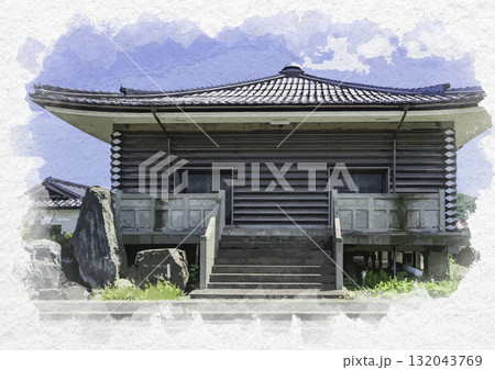 水彩画風　鹿野　鹿野温泉元湯　鳥取県鳥取市 132043769