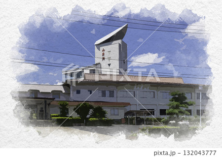 水彩画風　鹿野　国民宿舎　山紫苑　鳥取県鳥取市 132043777