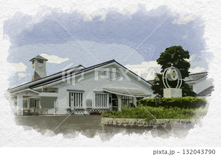 水彩画風　鹿野　鳥取市立鹿野学園　流沙川学舎　鳥取県鳥取市 132043790