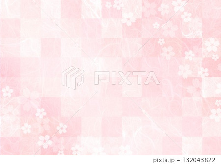 毛足のあるピンク色の和紙に格子柄に花柄 132043822