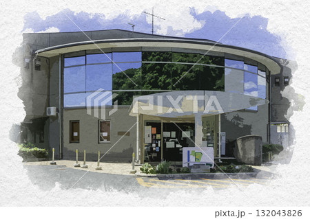 水彩画風　鹿野　温泉館ホットピア鹿野　鳥取県鳥取市 132043826