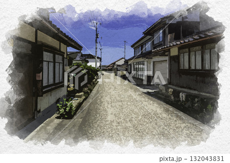 水彩画風　鹿野の町並み　鳥取県鳥取市 132043831